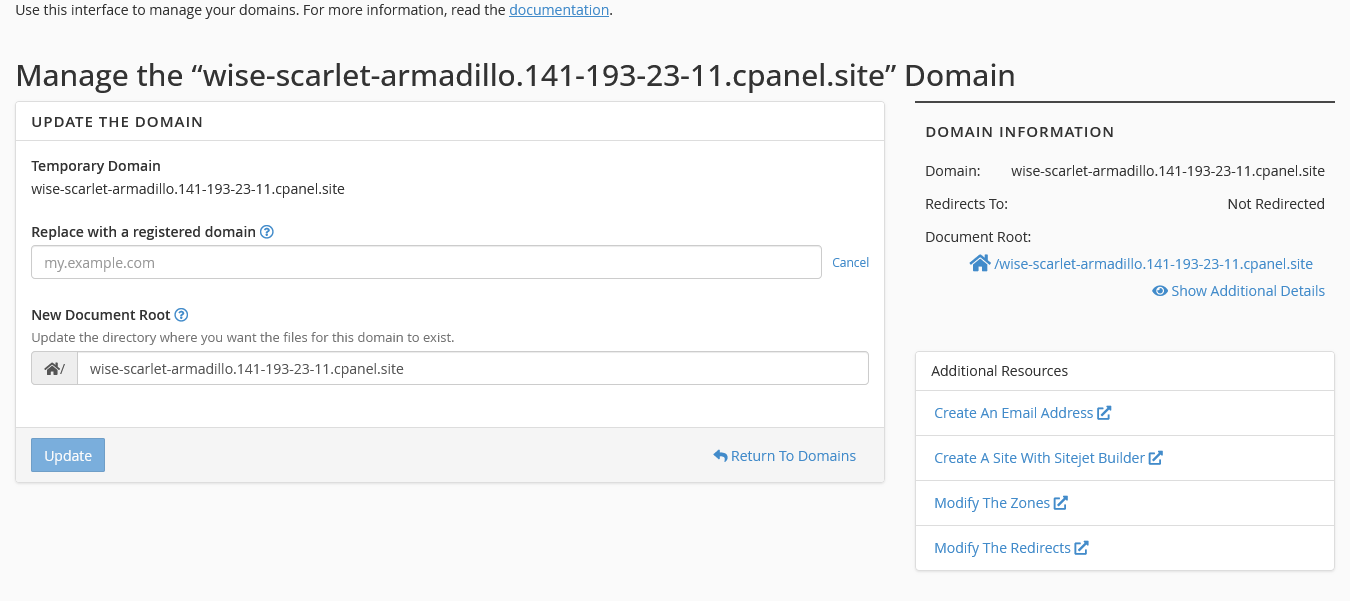 Replace temporary domain
