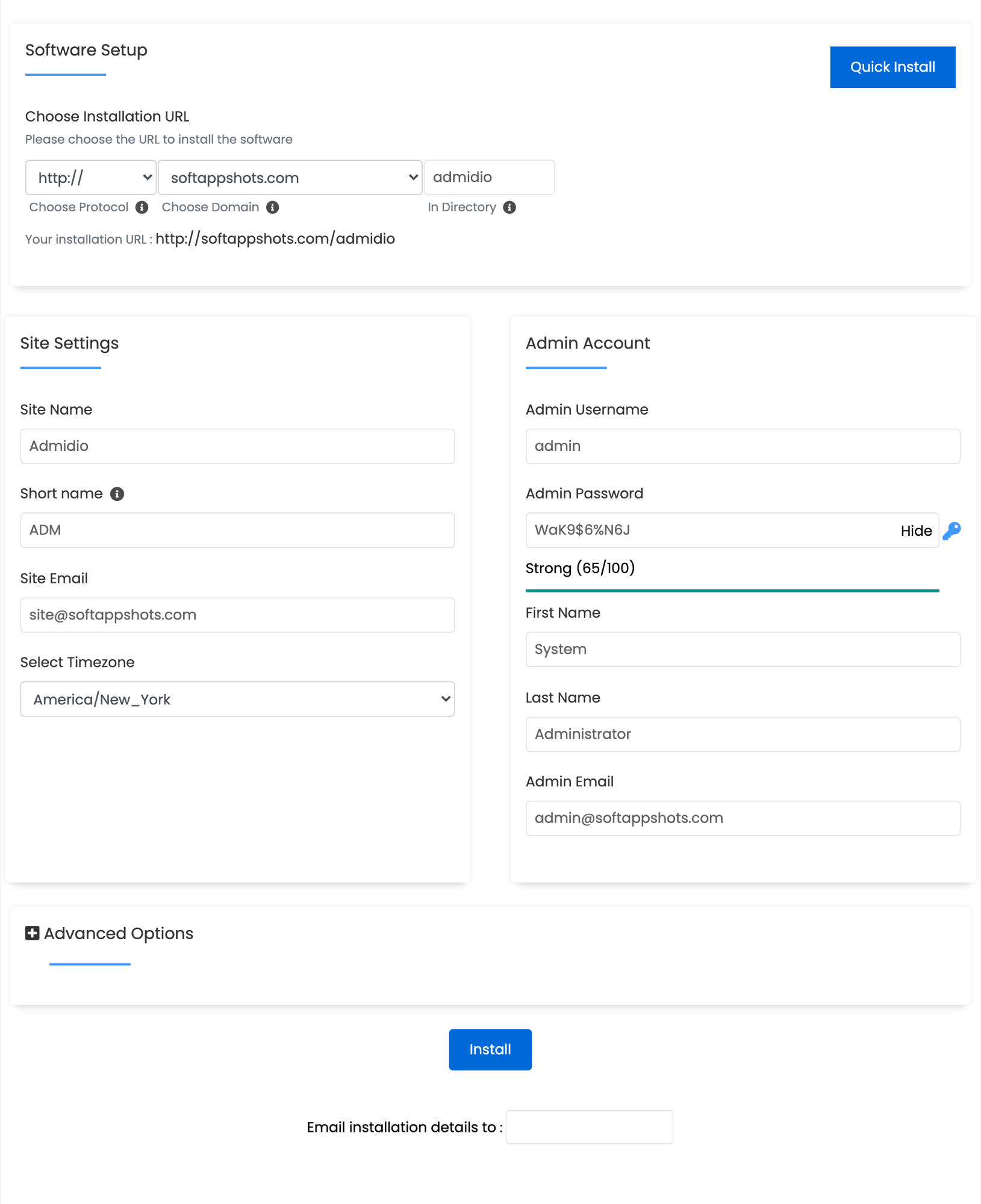 Admidio Install Options