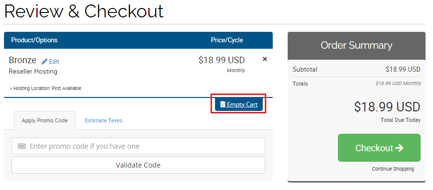 Clear Shopping Cart