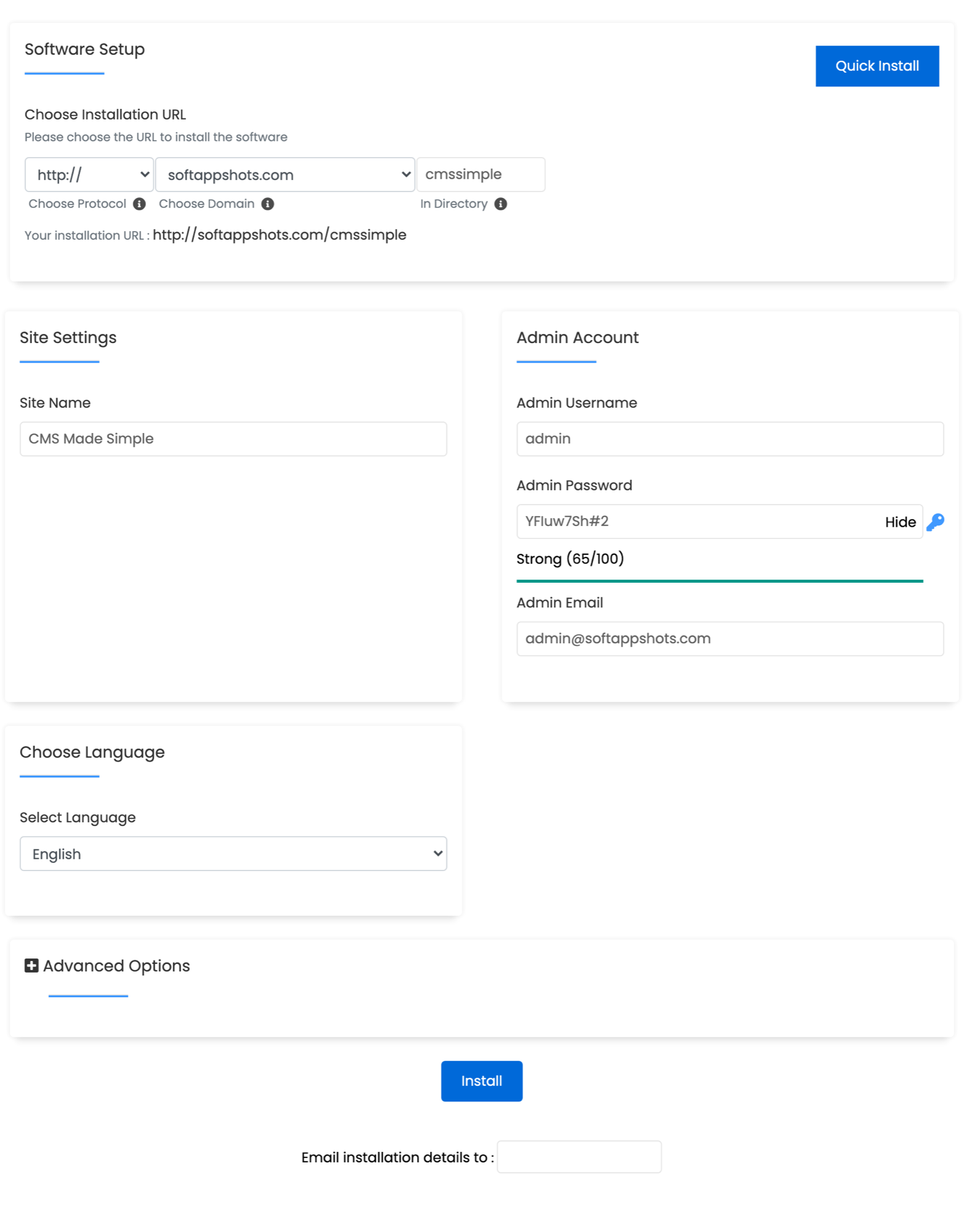 CMS Made Simple Install Options