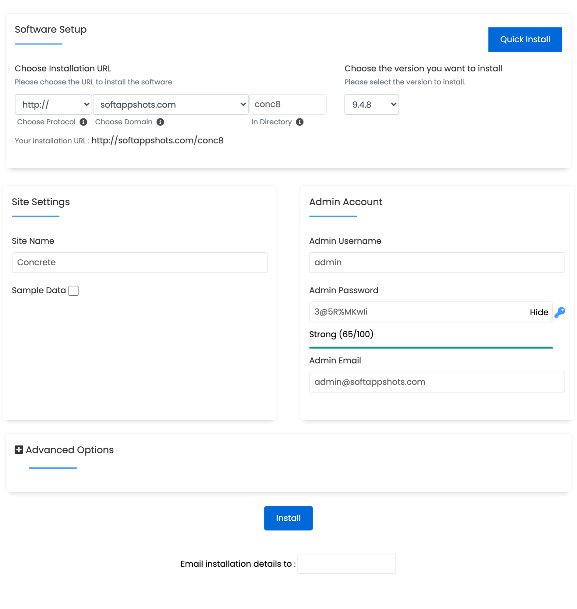 Concrete CMS Install Options