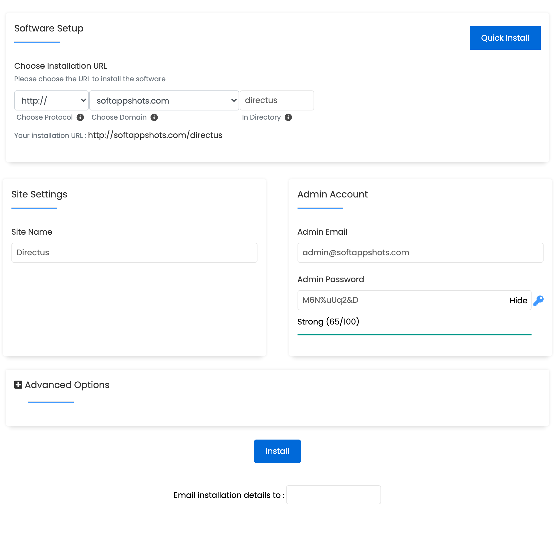 Directus Install Options