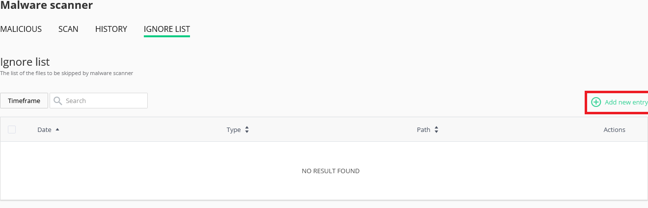 Imunify360 Ignore List Add New Entry