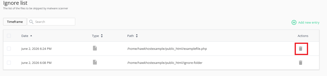 Imunify360 Ignore List Remove Entry