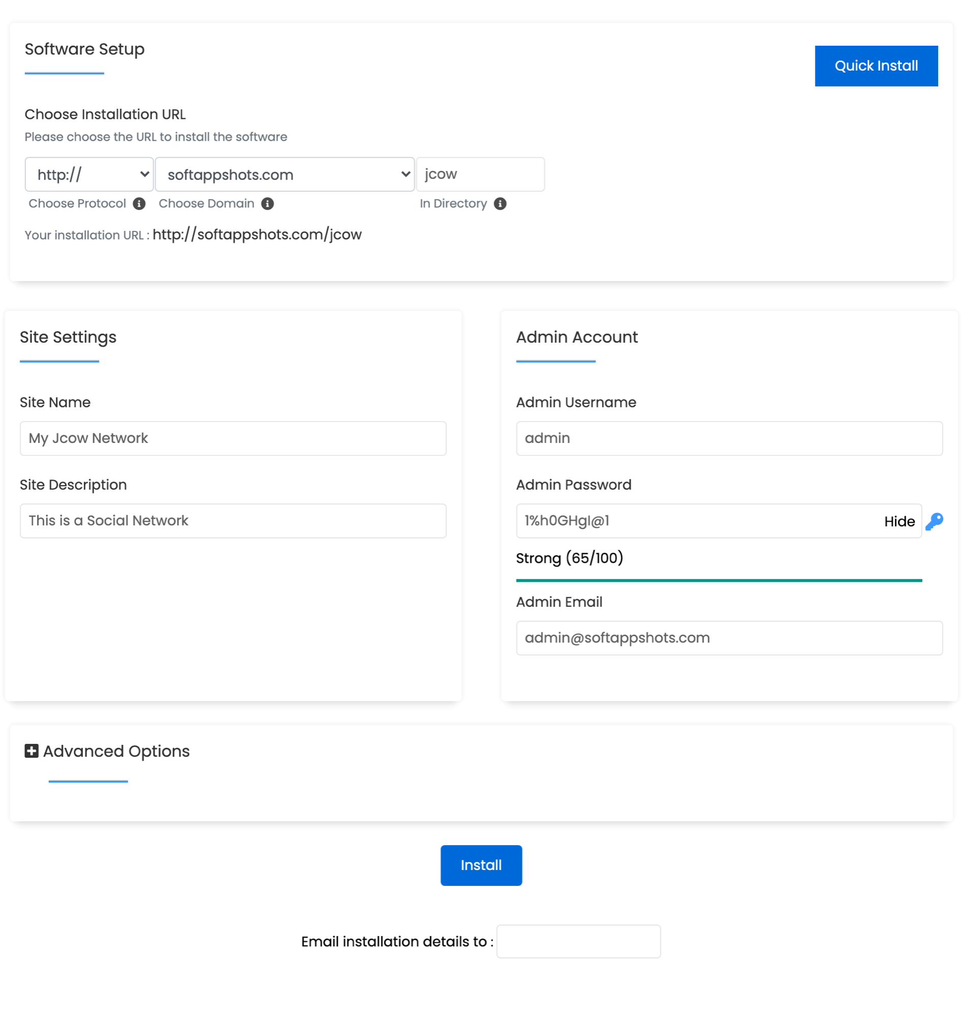 Jcow Install Options