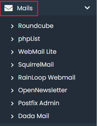 Softaculous Mails Tab