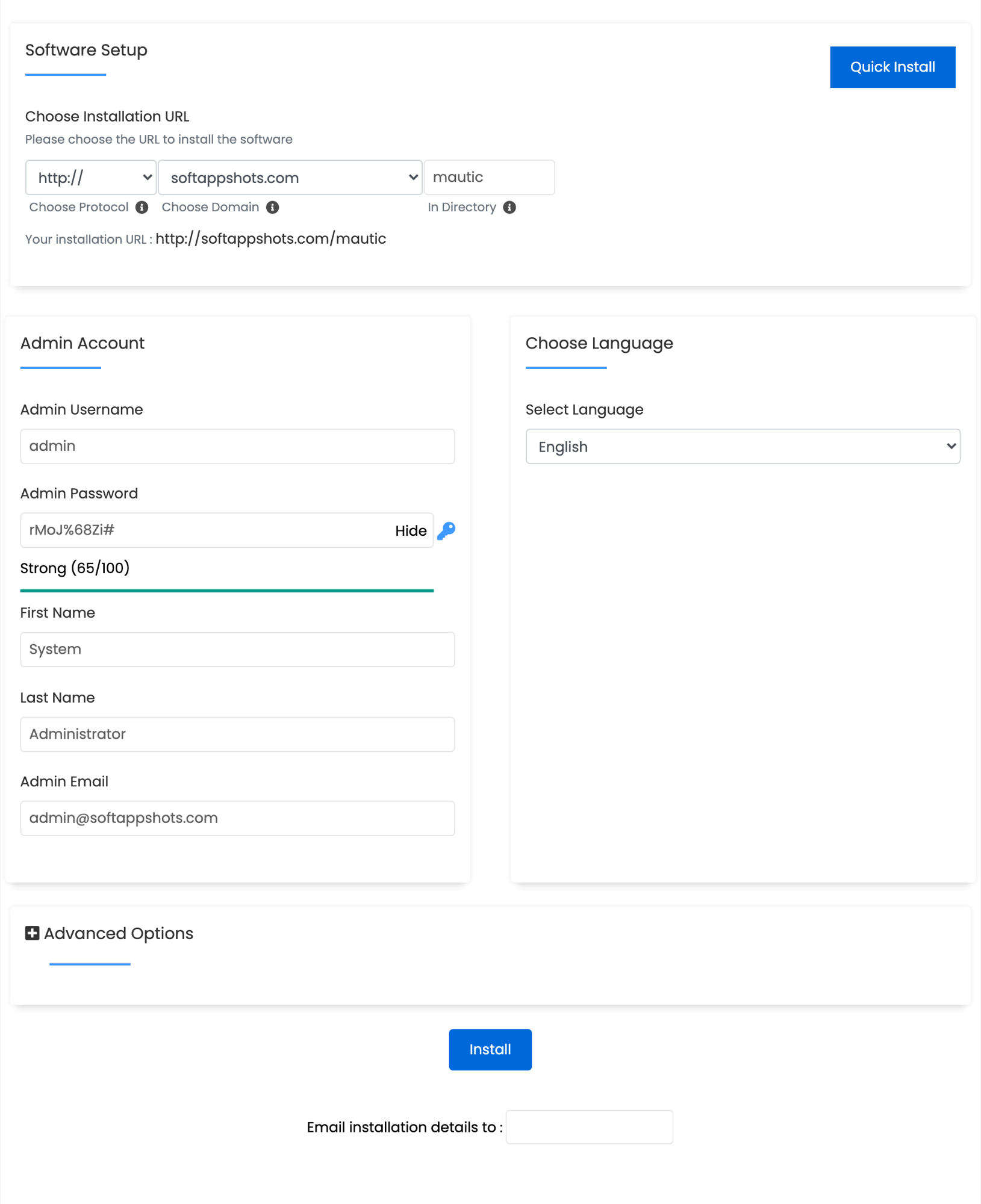 Mautic Install Options
