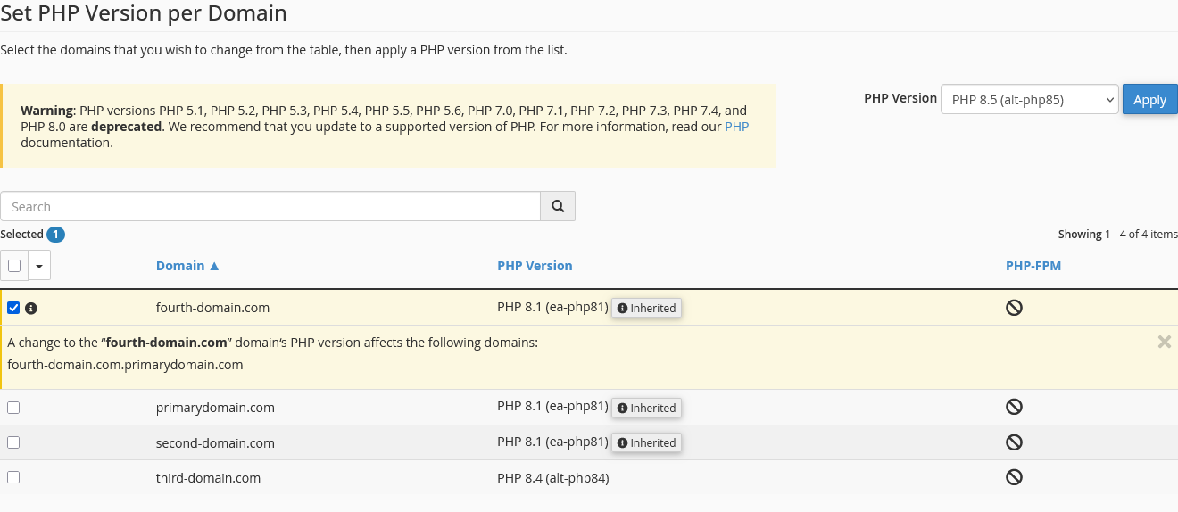 Change PHP Version in cPanel