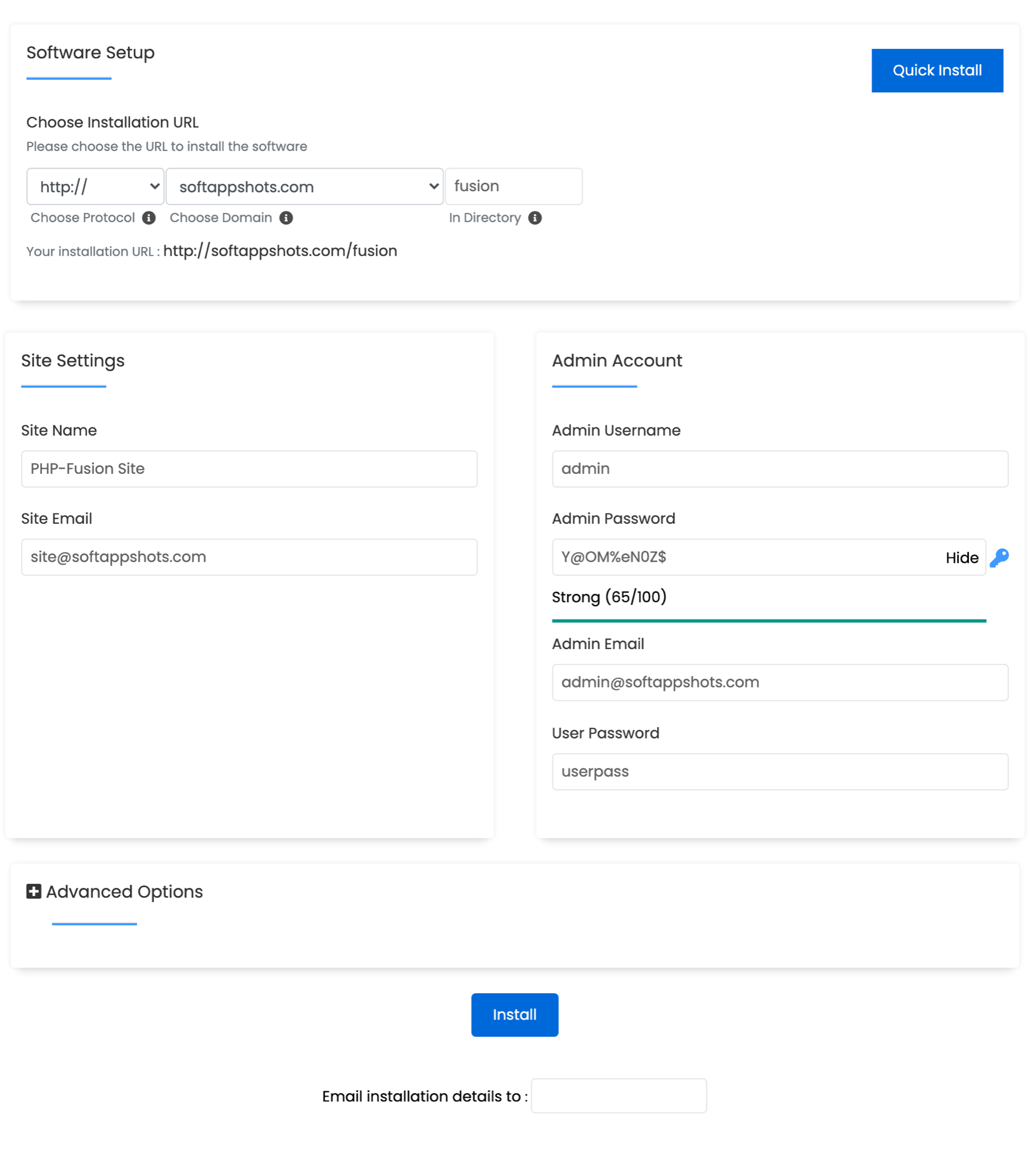 PHP-Fusion Install Options