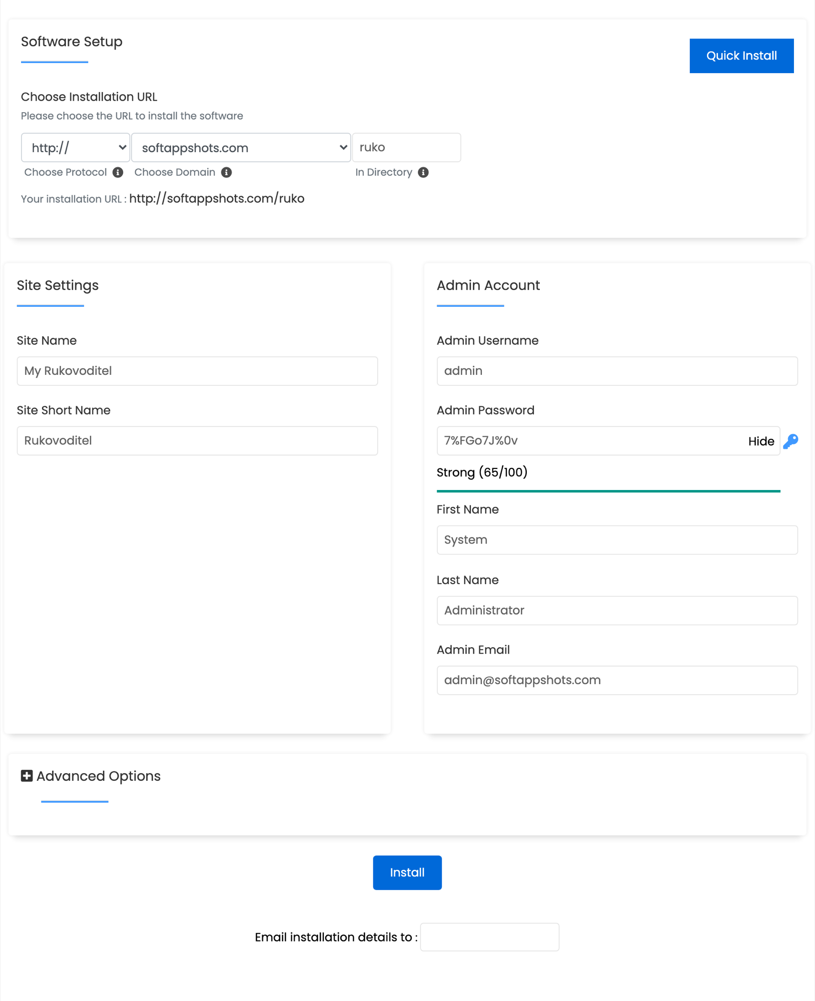 Rukovoditel Install Options