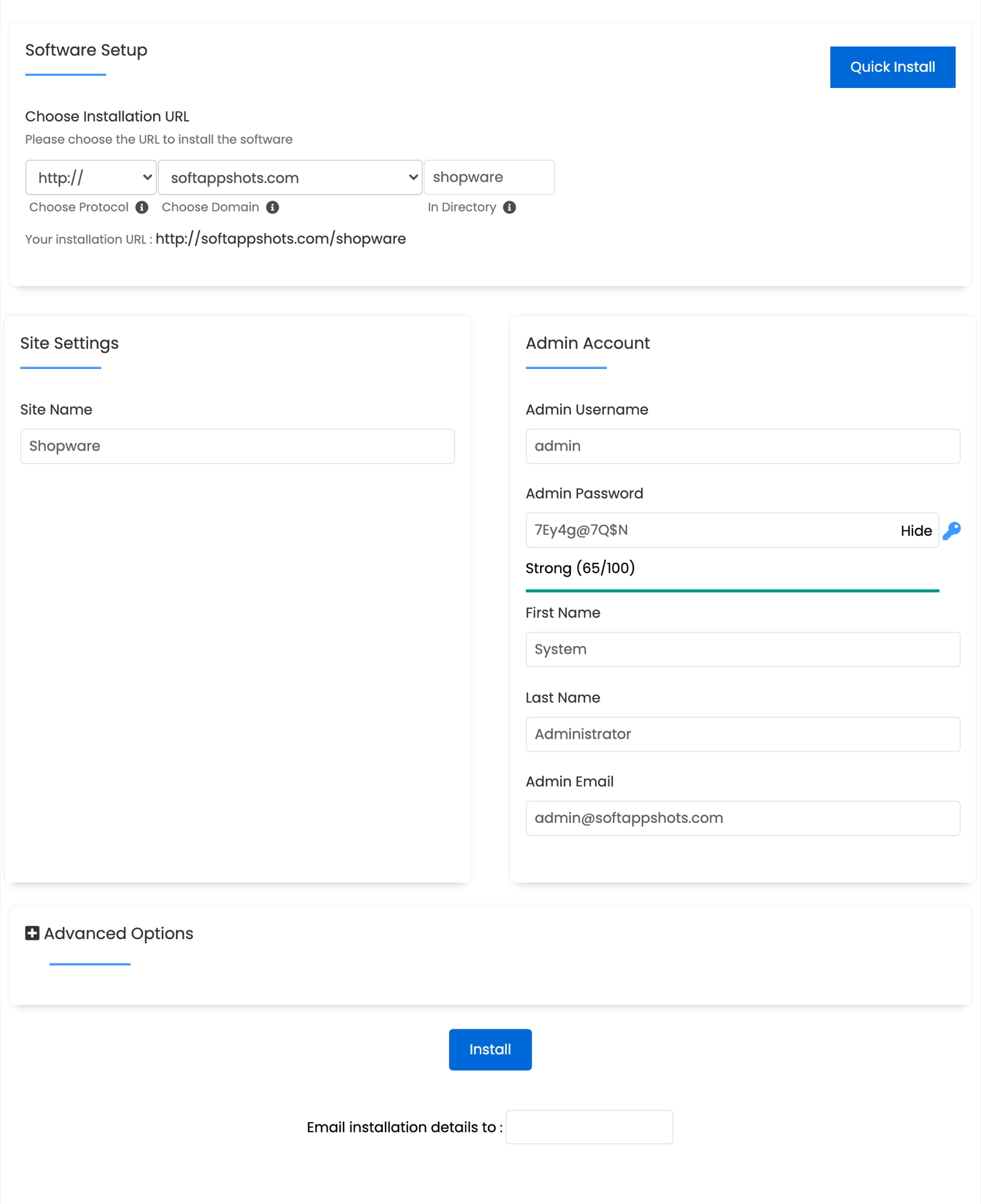 Shopware Install Options