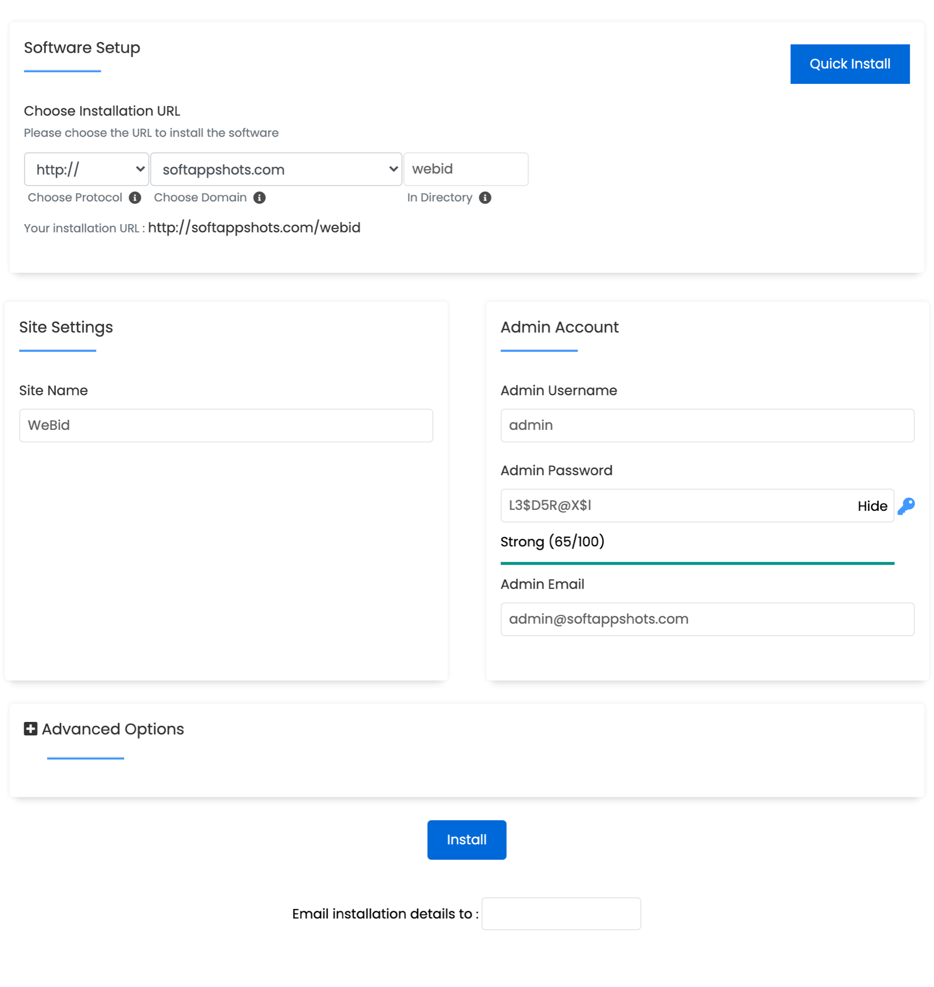 WeBid Install Options