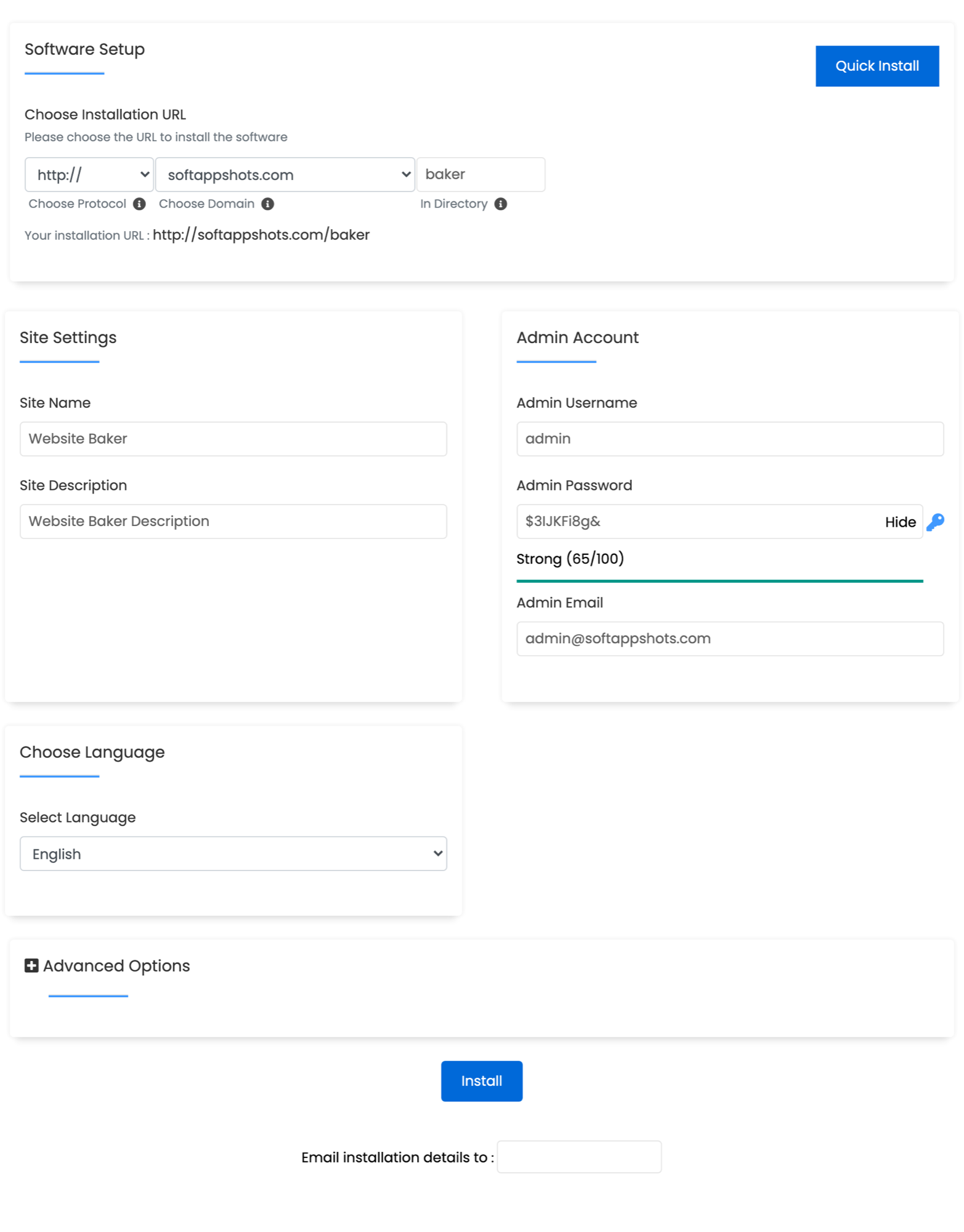WebsiteBaker Install Options
