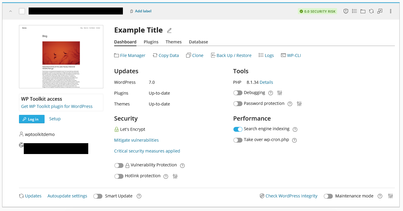 WordPress Management WordPress Installation Complete