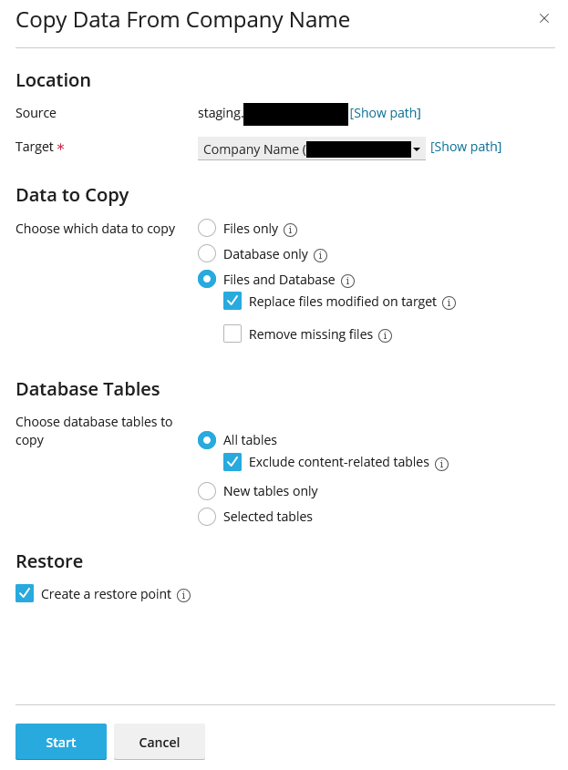 Copy to subdomain or folder
