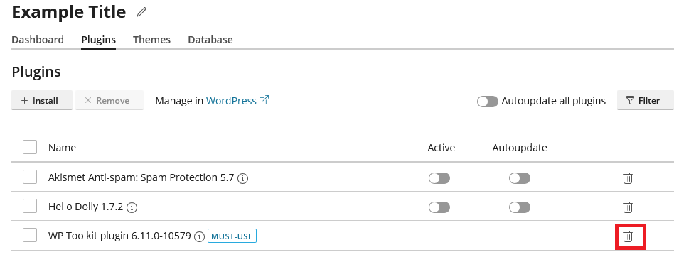 WP Toolkit WordPress Plugin Uninstall