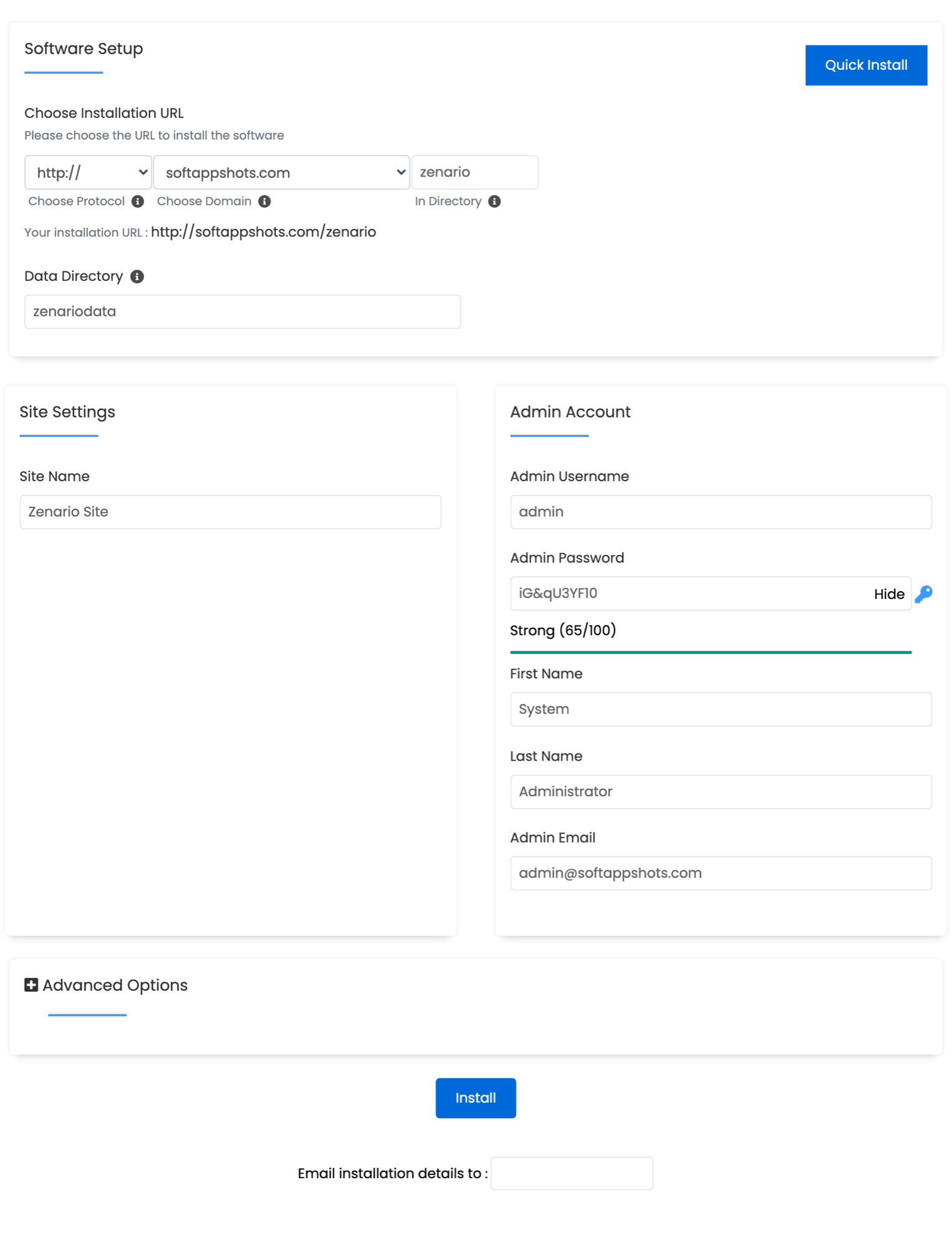Zenario Install Options